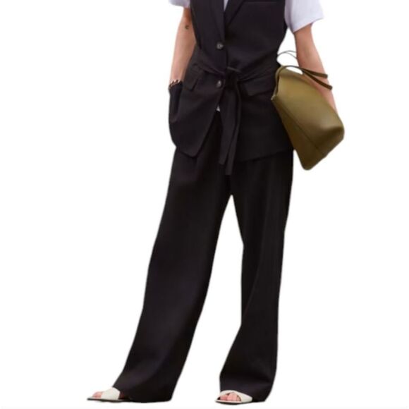 Everlane The Draper Wide Leg Pants Buttersmooth Black size 2R - Picture 1 of 12